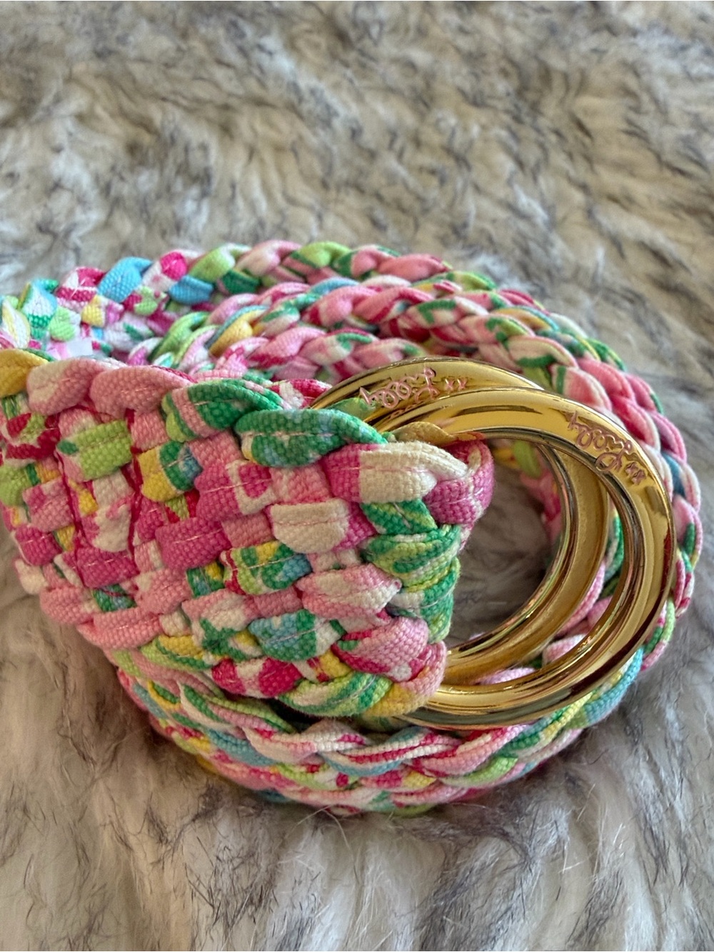 Lilly Pulitzer Pink Multicolor Braided Belt with Gold Ring